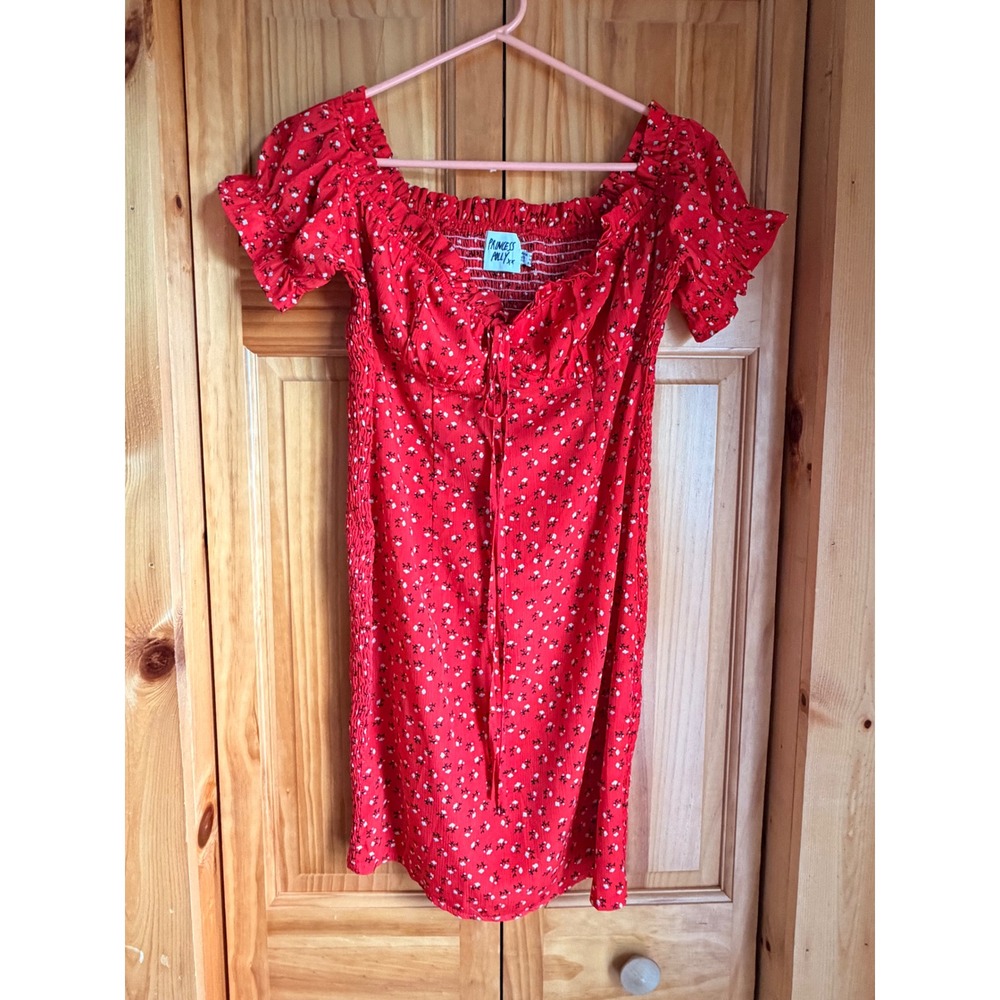 Princess‎ Polly Gracie Mini Dress Red Floral Milkmaid Ruched Size 10 Cottagecore